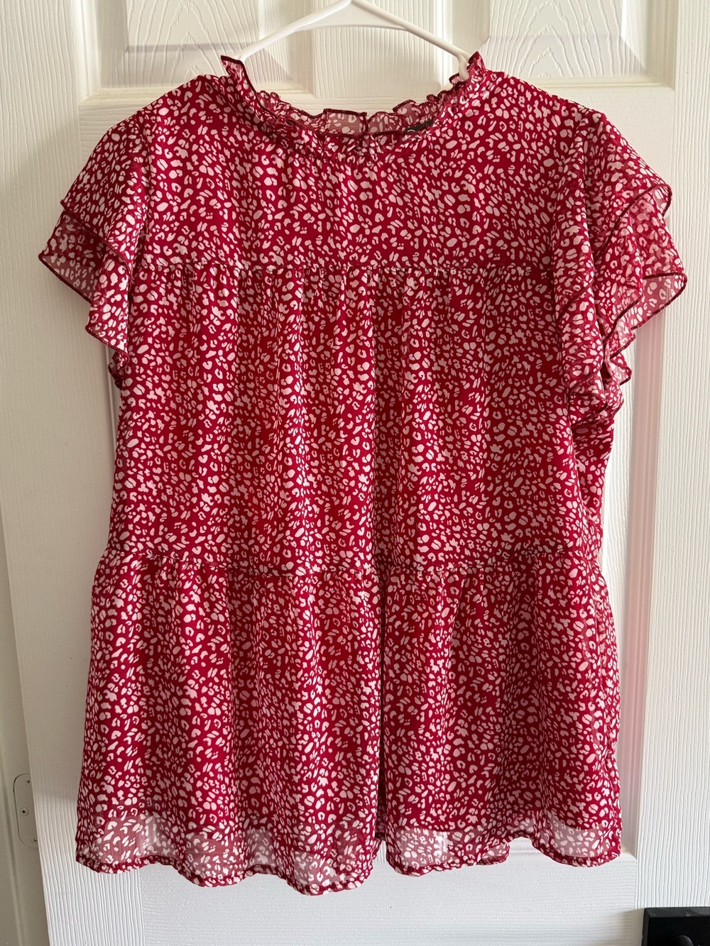 PrettyGarden Red Ruffle Short Sleeve Peplum Top Size M